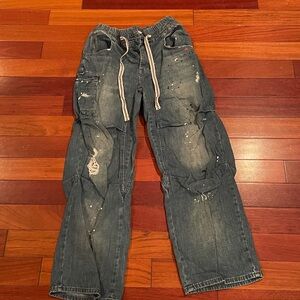 Distressed Blue Denim Cargo Pants